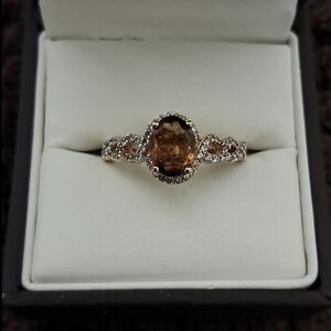 Golden Tourmaline & White Ziron Halo Enfinity style Ring.